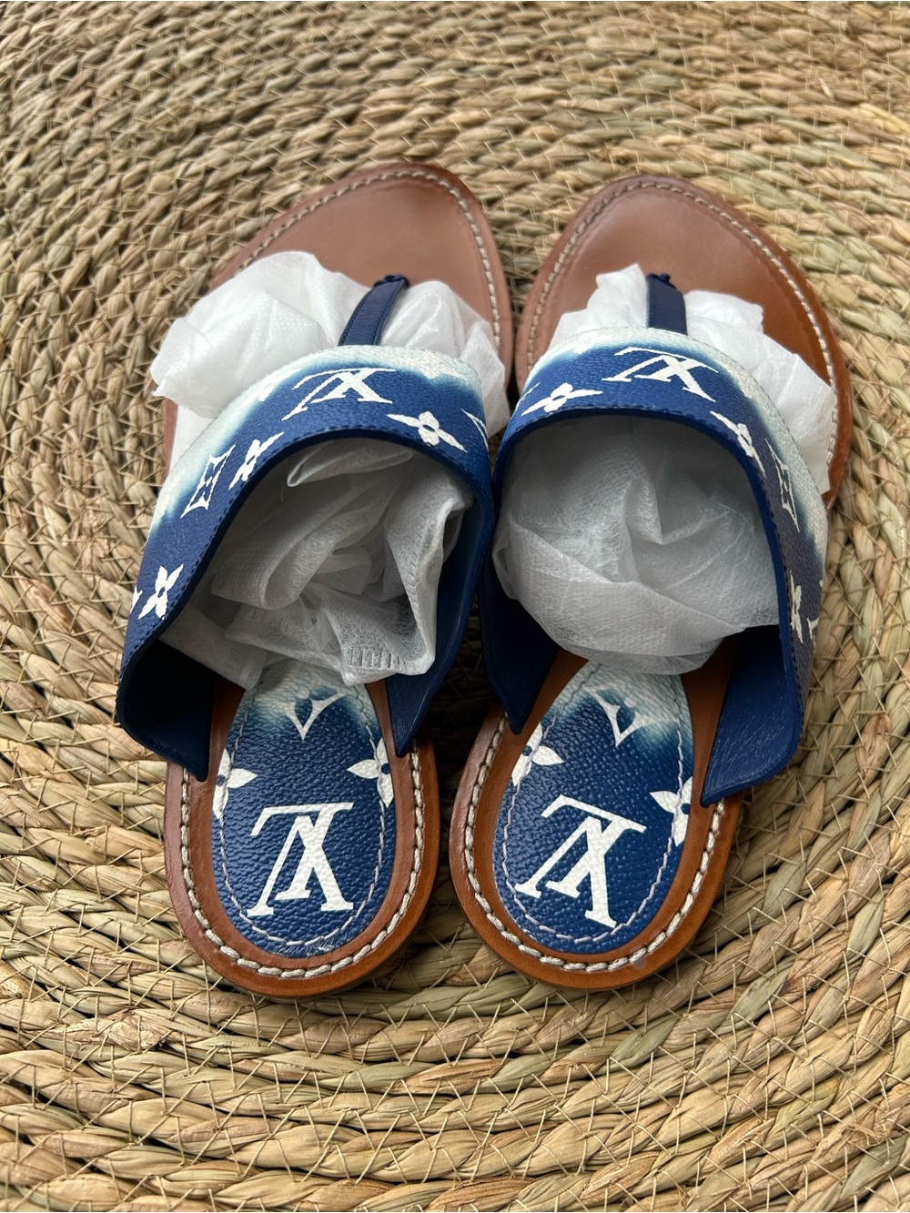 🚩steal Louis Vuitton Blue and Brown Monogram Ombre Thong Sandals - Picture 4 of 7